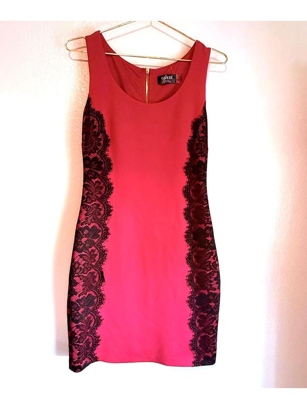 Sleeveless Red and Black Lace Guess Sheath Dress Size 6